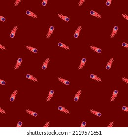 Comet fly seamless pattern. Design meteorite rain . Repeated texture in doodle style for fabric, wrapping paper, wallpaper, tissue. Vector illustration.