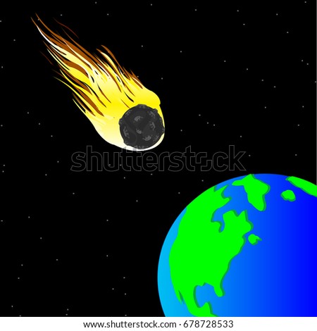 Comet flying to planet land from elbowroom of cosmos
