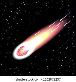 Comet flying in space on a starry background.Vector