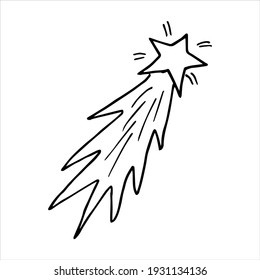 Comet hand drawn. Star doodle. Isolated on white background. Sketch elements set for design. Vector hand drawn illustration in doodle style. Astronomical or celestial objects.