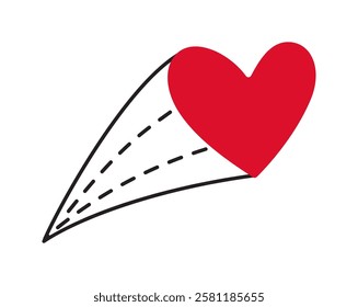 Comet heart doodle style Hand drawn trendy flat style love isolated icon Romantic symbol of love for web graphic design poster tattoo Valentines Day Greeting card line art Vector illustration