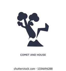comet and house icon. Simple element illustration from meteorology concept. comet and house editable symbol design on white background. Can be use for web and mobile.