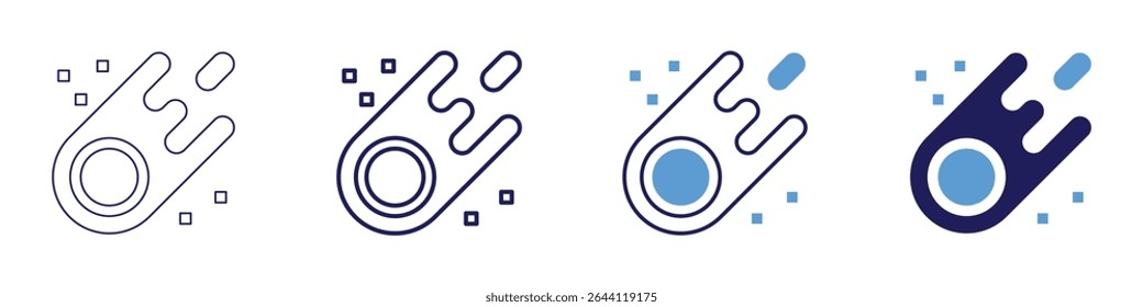 Comet icon in 4 different styles. Thin Line, Line, Bold Line, Duotone. Duotone style. Editable stroke.