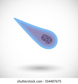 Comet icon. Flat design of asteroid, meteor or falling star with round shadow. Vector illustration