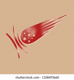 Comet icon in halftone style. Grunge background vector illustration.