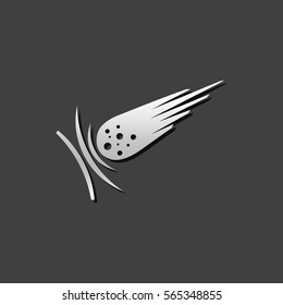 Comet icon in metallic grey color style. Asteroid space falling