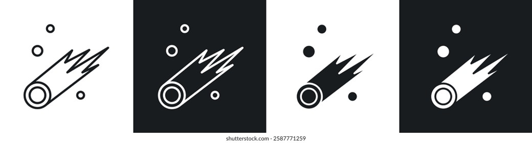 Comet icon set black and white colors. Graphic Vector icons pack