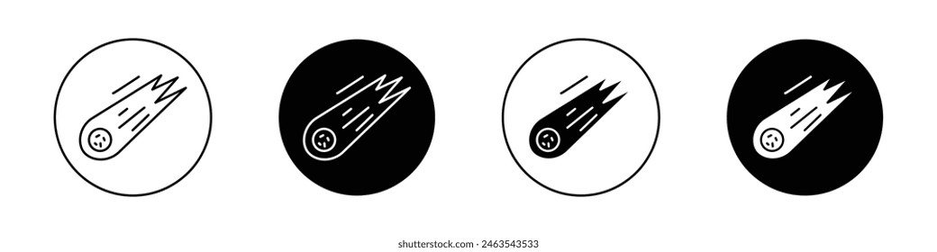 Conjunto de iconos de cometas. bola de fuego de meteoritos espaciales con símbolo de Vector de cola larga. asteroide Iniciar sesión de meteoritos negro relleno y estilo delineado.