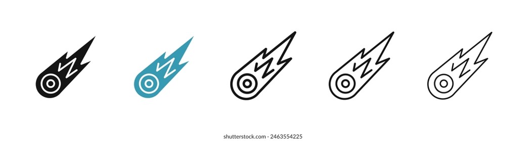 Comet icon set. space meteor fireball with long tail icon. asteroid meteorite sign suitable for UI designs.