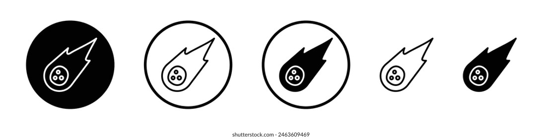 Comet icon set. Space meteor fireball with long tail vector symbol. Asteroid meteorite sign.