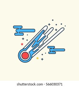 Comet Icon. Symbol of Falling Star, Meteor, New Features, Power or Startup. Cute hipster colored flat design. Premium quality. Modern vector icon concept for Website Element, Mobile websites, Apps.