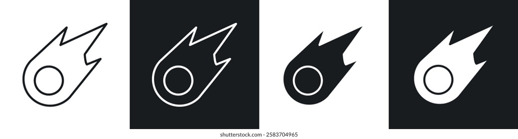 Comet icons collection in black and white filled and line versions