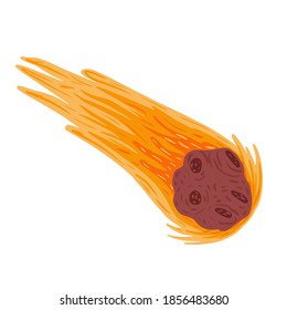 Comet isolated on white background. Meteor with tail yellow color in doodle vector illustration.