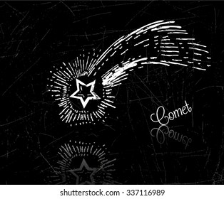 Comet, like a shooting star concept or asteroid. Vector illustration in vintage style.