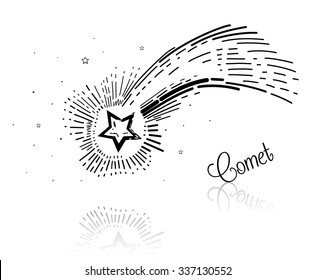 Comet, like a shooting star concept or asteroid. Vector illustration in vintage style.