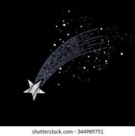 Comet, like a shooting star concept or asteroid. Vector illustration in vintage style.
