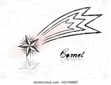Comet, like a shooting star concept or asteroid. Vector illustration in vintage style.