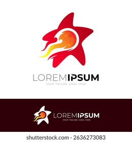 Comet logo and star design combination, red color