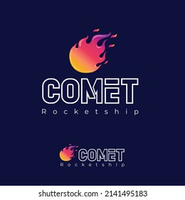 Comet logo. Type and comet icon. Bright meteor on a dark background. Internet, games, marketing, delivery icon. space logo