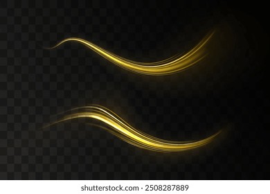 Comet with a long bright tail in outer space. Laser beams luminous abstract sparkling isolated on a transparent background. Abstract neon color glowing lines background.