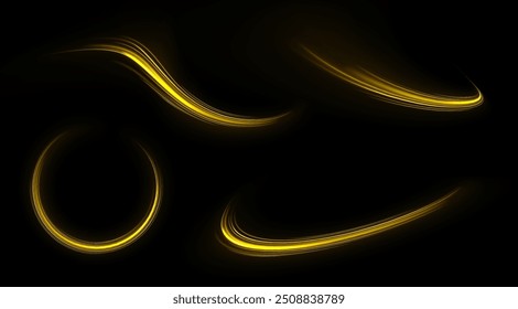 Comet with a long bright tail in outer space. Laser beams luminous abstract sparkling isolated on a transparent background. Abstract neon color glowing lines background.