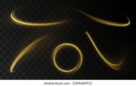 Comet with a long bright tail in outer space. Laser beams luminous abstract sparkling isolated on a transparent background. Abstract neon color glowing lines background.