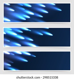 Comet meteor falling modern flyer collection abstract template set. Vector illustration