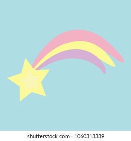 Comet meteor flame with star shining icon shape. Shooting falling stars. Pastel color. Flat design Blue sky baby background. Vector illustration