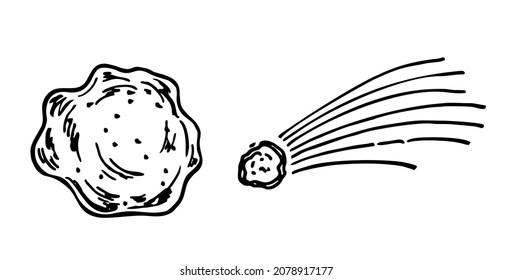 Comet, Meteor, Space Debris. Sketch Vector Illustration.