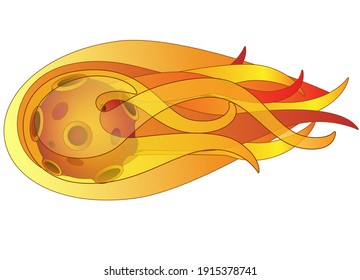 Cometa o meteorito - imagen vectorial de color completo con cuerpo celeste. Un meteorito o meteorito que arde brillantemente en la atmósfera. Una piedra cayendo del cielo. Un meteorito de fuego o cometa con una cola feroz.