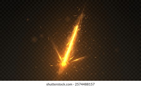 Comet meteorite asteroid with a fiery trail and dust tail. Fall of a celestial body with a bright effect of many sparks and an explosion.