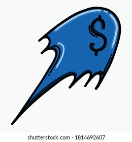 Comet mit Geld Farbe Vektorsymbol. Zeichnen Skizze Illustration handgezeichnet Linie.