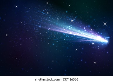 Cometa sobre el fondo azul. Ilustración vectorial.