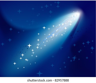 Comet on dark blue sky