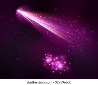 Comet on the purple background. Vector Illustration.