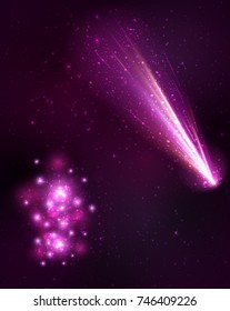 Comet on the purple background. Vector Illustration.