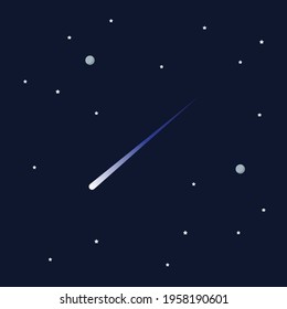 Cometa sobre el fondo espacial. estrella y planetas sobre el fondo de la galaxia. Ilustración vectorial de estilo plano