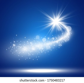 Comet on a transparent background. Bright Star. Starry beautiful path. Shooting star. Comet tail. Meteor flies. Space object.