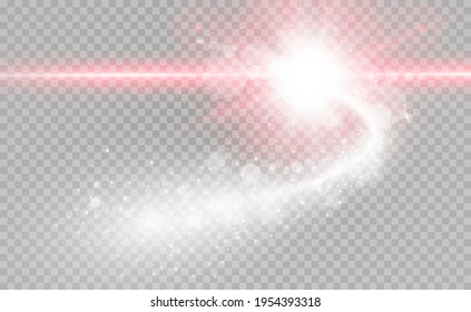 Comet on a transparent background. Bright Star. Starry beautiful path. Shooting star. Comet tail. Meteor flies. Space object.