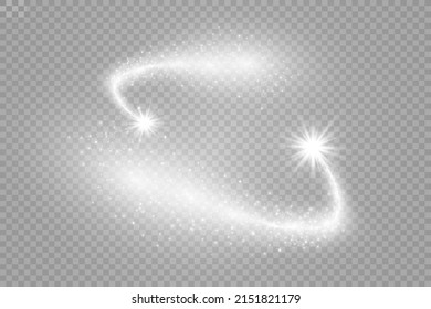 Comet on a transparent background. Bright Star. Starry beautiful path. Shooting star. Comet tail. Meteor flies. Space object.