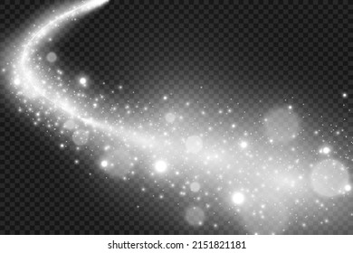 Comet On A Transparent Background. Bright Star. Starry Beautiful Path. Shooting Star. Comet Tail. Meteor Flies. Space Object.