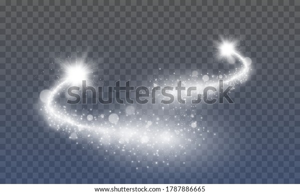 Comet on a transparent background. Bright Star.
Starry beautiful path. Shooting star. Comet tail. Meteor flies.
Space object.