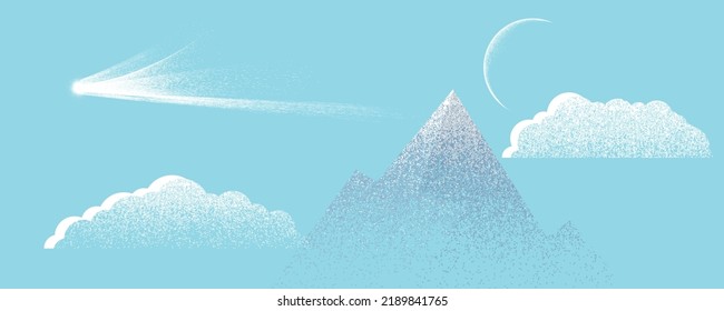 Comet and planet in space. Futuristic landscape, with noise texture . Night landscape with starry sky .Vector illustration