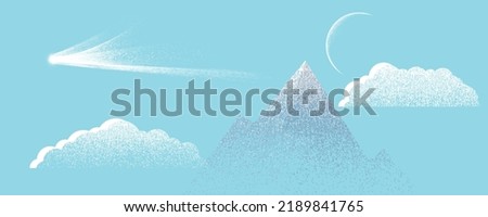 Comet and planet in space. Futuristic landscape, with noise texture . Night landscape with starry sky .Vector illustration