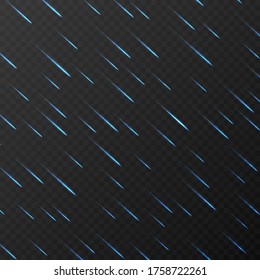 comet rain on transparent background. Neon light effect