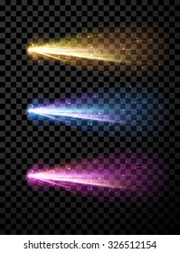 Comet set isolated on black background. Vector Illustration.