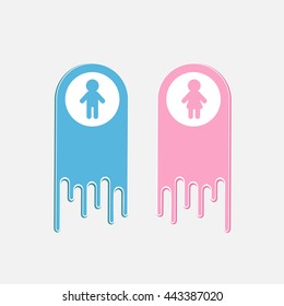 Comet shape icon set Man woman Male female sign. Pink blue round markers. Restroom symbol. Flat design. White background. Isolated. Vector illustration