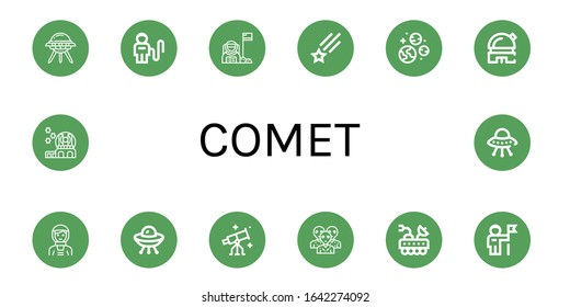 comet simple icons set. Contains such icons as Ufo, Astronaut, Shooting star, Planets, Observatory, Stargazing, Alien, Moon rover, can be used for web, mobile and logo