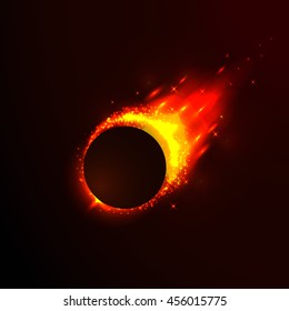 Comet in space, meteor and energy, asteroid glow, powerful star moving. Vector illustration. 