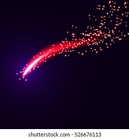 Comet in space, meteor and energy, asteroid glow, powerful star moving, vector.